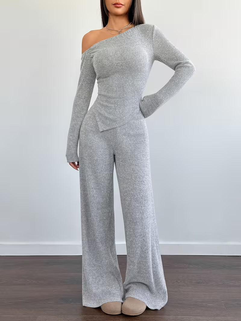 Conjunto de punto · top de un hombro y pantalón ancho