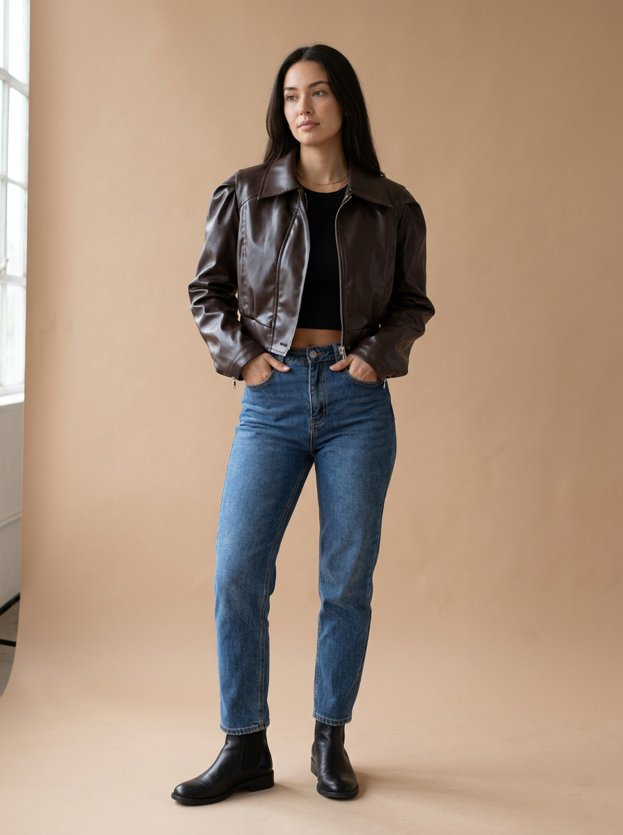 Chaqueta de polipiel · estilo retro · imagen generada con IA